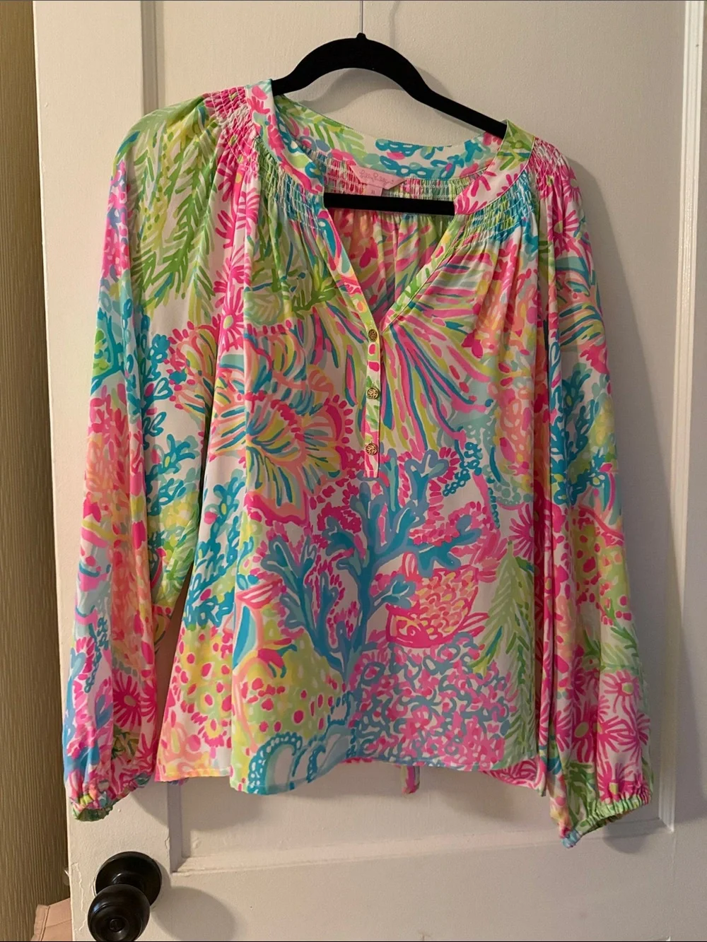 Lilly Pulitzer Elsa Multicolor Floral Peasant Blouse — Pink, Blue, Green, Yellow - Picture 1 of 6